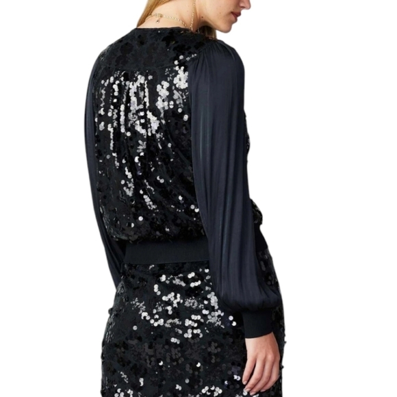 Current Air black surplice v neck long sleeve embellished sequin black top NWT - Picture 4 of 9